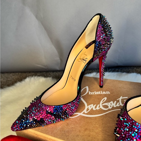 CHRISTIAN LOUBOUTINS - Iriza Bling Bang Crystal Spike Half d’Orsay Pump NEW! 38 - Picture 8 of 13